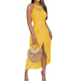 thumbnail image 1 of CHICME Summer Dresses for Women Solid Color Halter Hollow Out Sleeveless A Line Vacation Dress with Eyelet Embroidery & Side Slit Yellow-XL, 1 of 9