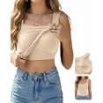 thumbnail image 1 of CHICME Womens Tank Tops With Built In Bras U-Neck Sleeveless Vest Elastic Slim Fit Shapewear Camisole Beige-L, 1 of 9