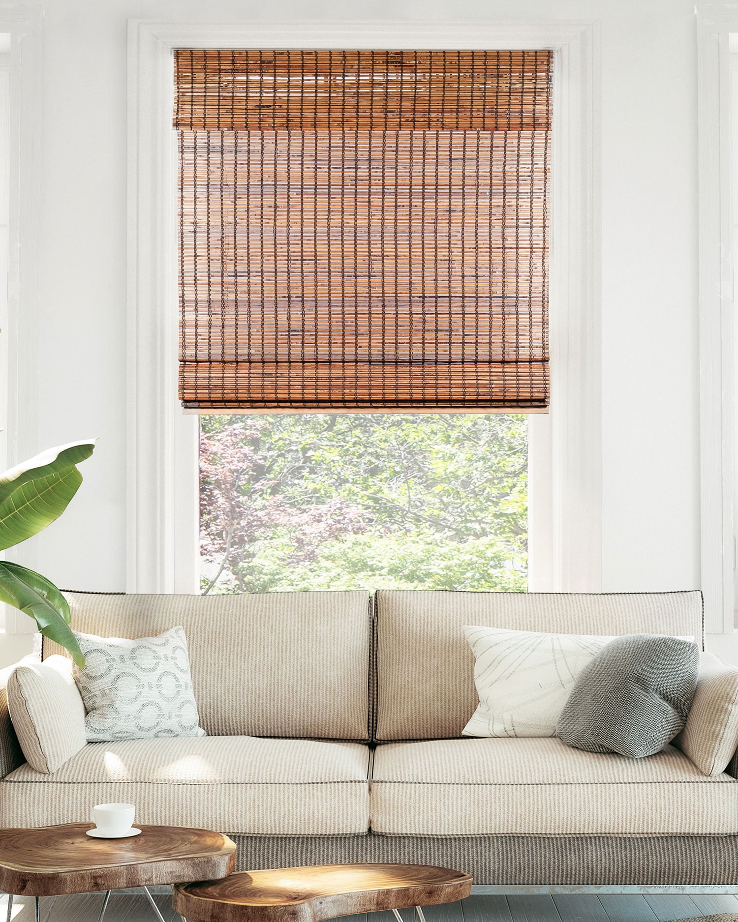 39" x 64" Beaver Brown Bamboo Cordless Roman Shade
