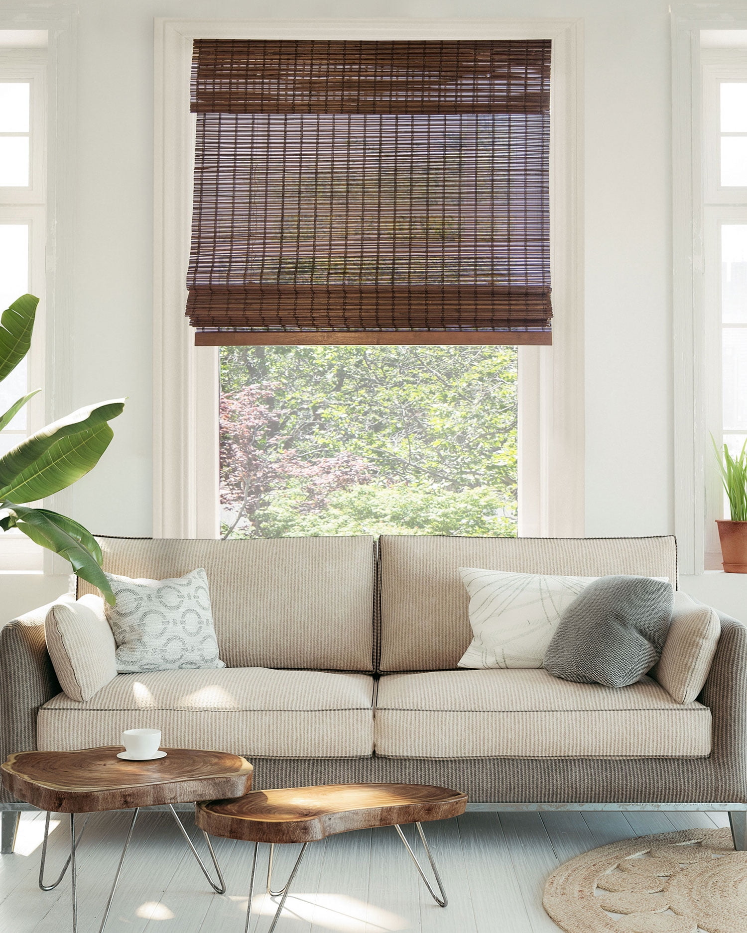 Chicology 27"W x 64"H Buffalo Cordless Bamboo Roman Shades, Natural Woven Wood, Light Filtering, Safe for Kids & Pets