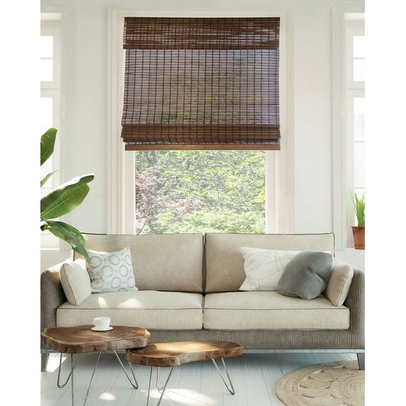 Chicology 31"W x 64"H Buffalo Cordless Bamboo Roman Shades, Natural Woven Wood, Light Filtering, Safe for Kids & Pets
