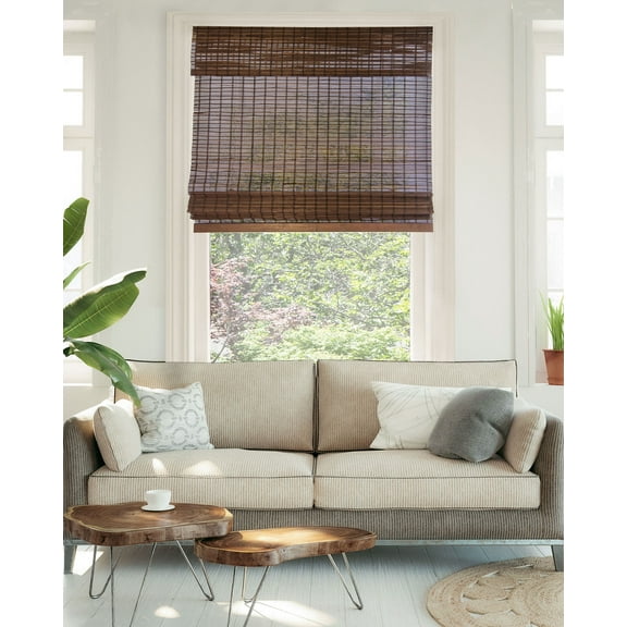 Chicology 34"W x 64"H Buffalo Cordless Bamboo Roman Shades, Natural Woven Wood, Light Filtering, Safe for Kids & Pets