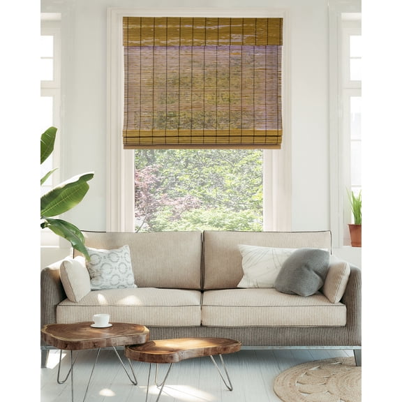 Chicology Cordless Bamboo Shades, Natural Woven Wood Roman Blinds for Windows, Light Filtering & Child Safe, Fox, 32"W x 64"H