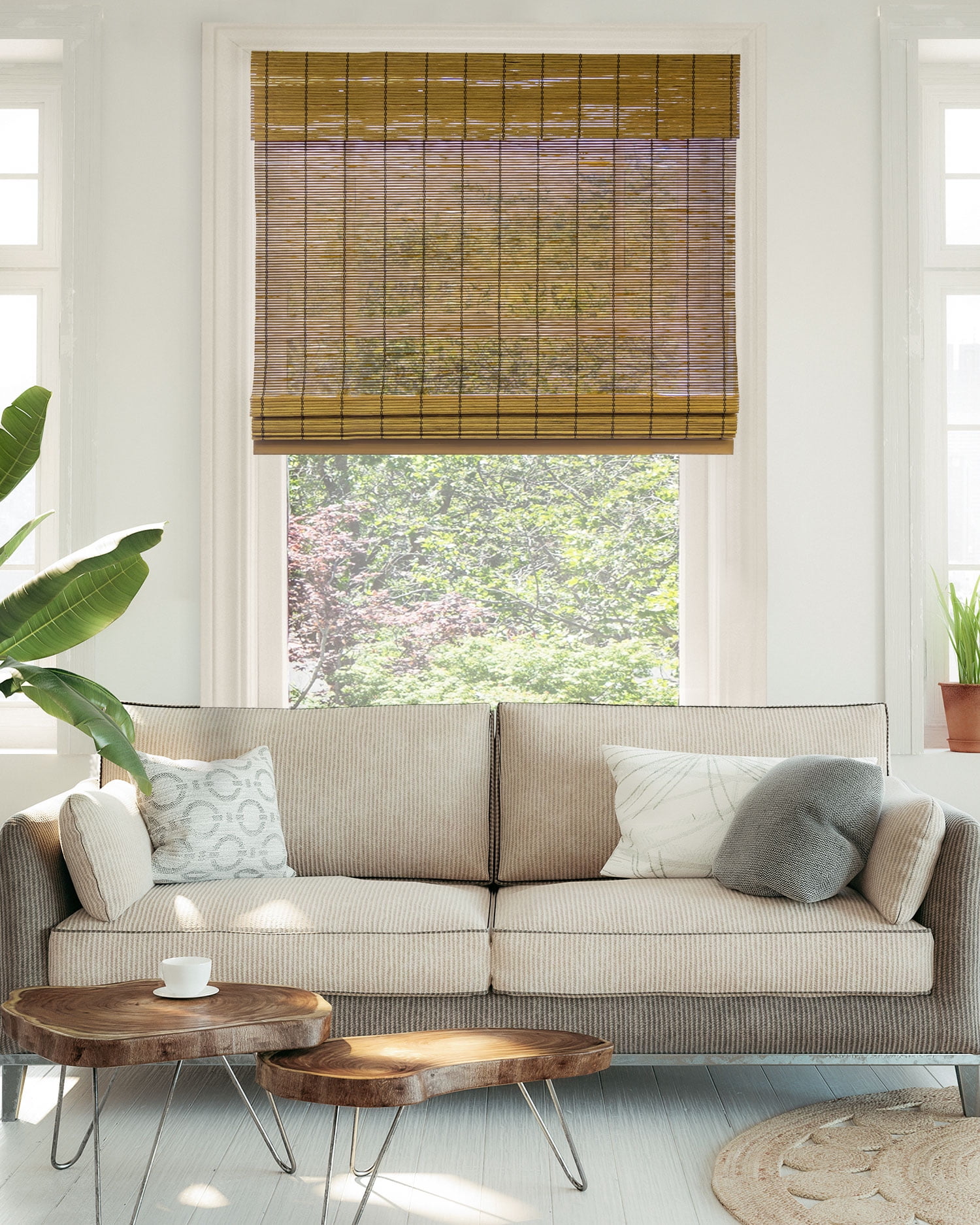 Chicology Cordless Bamboo Shades, Natural Woven Wood Roman Blinds for Windows, Light Filtering & Child Safe, Fox, 35"W x 64"H