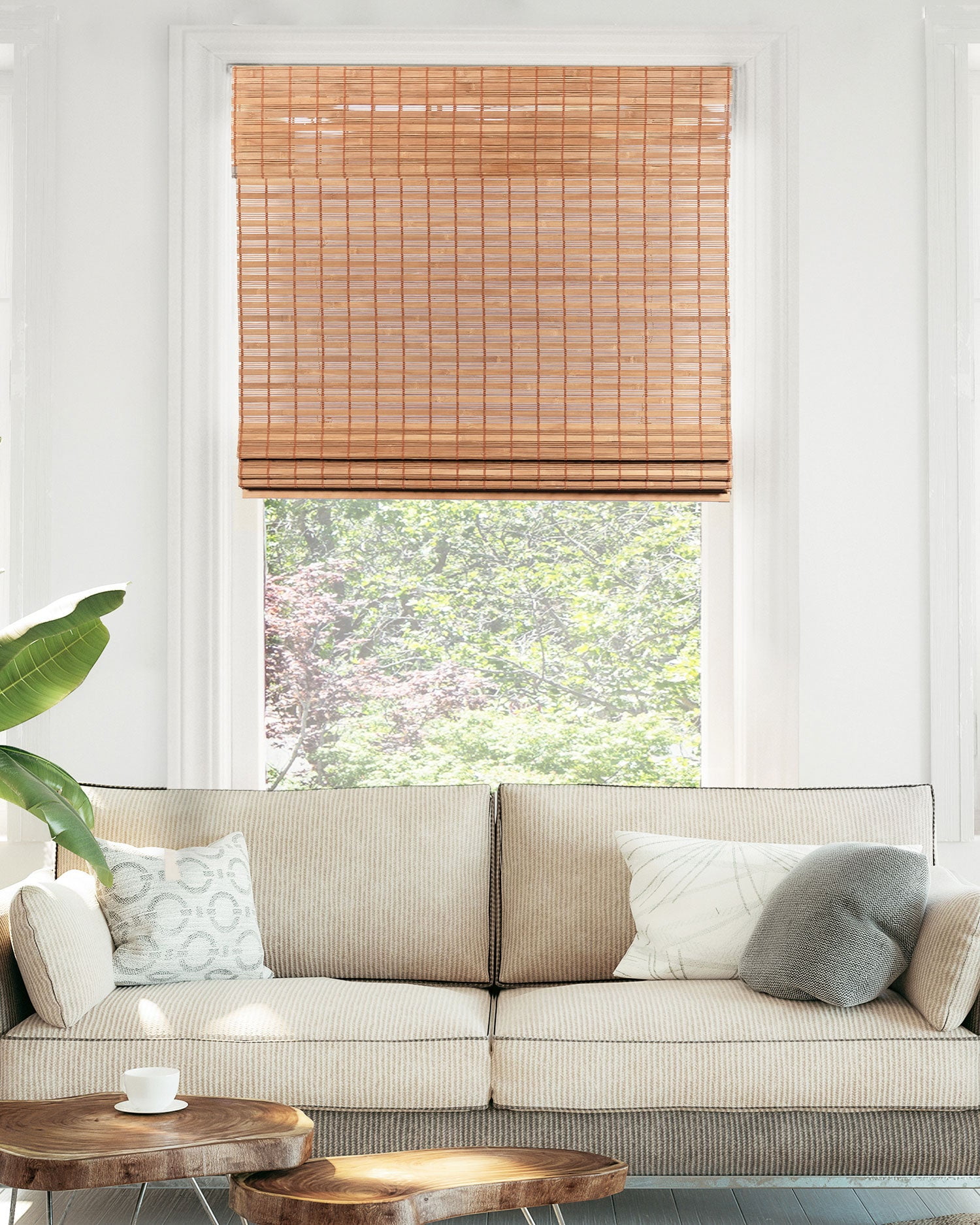 Chicology 47"W x 48"H Squirrel Cordless Bamboo Roman Shades, Natural Woven Wood, Light Filtering, Safe for Kids & Pets