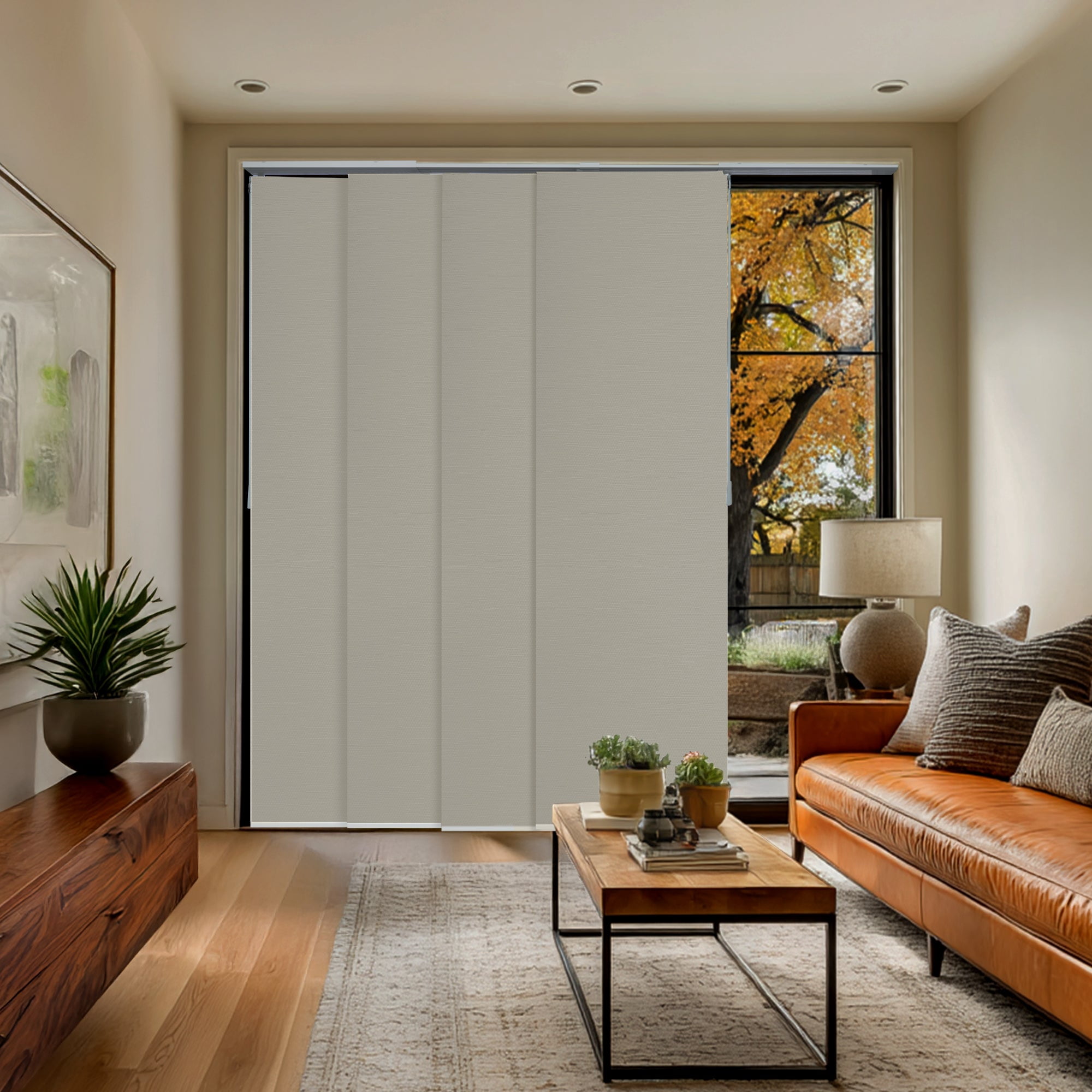 Chicology Adjustable Sliding Panel Blinds. Movie Night Silver, 46"-86"W X 0"-96"H