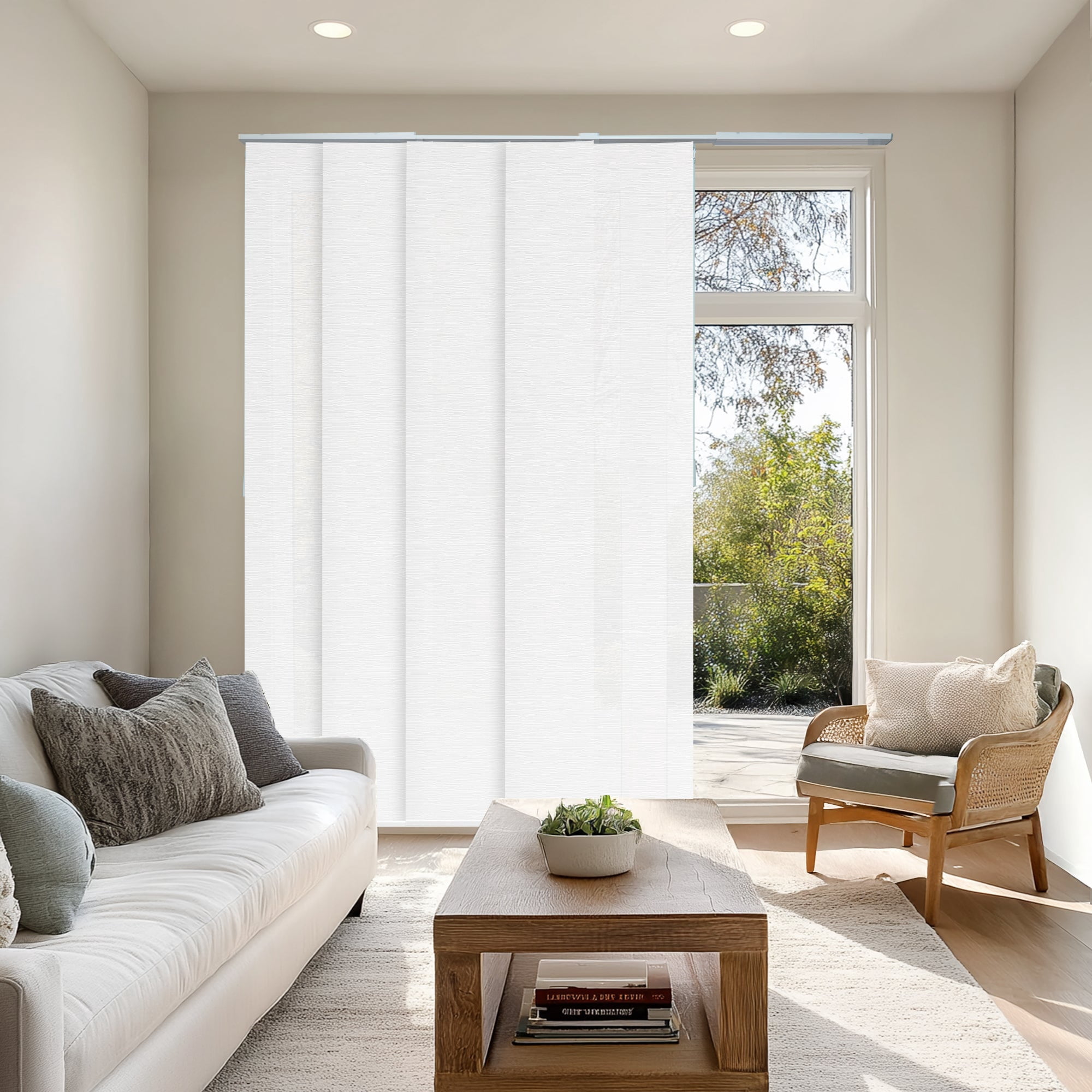 Chicology Adjustable Sliding Panel Blinds. Porcelain, 46"-86"W X 0"-96"H