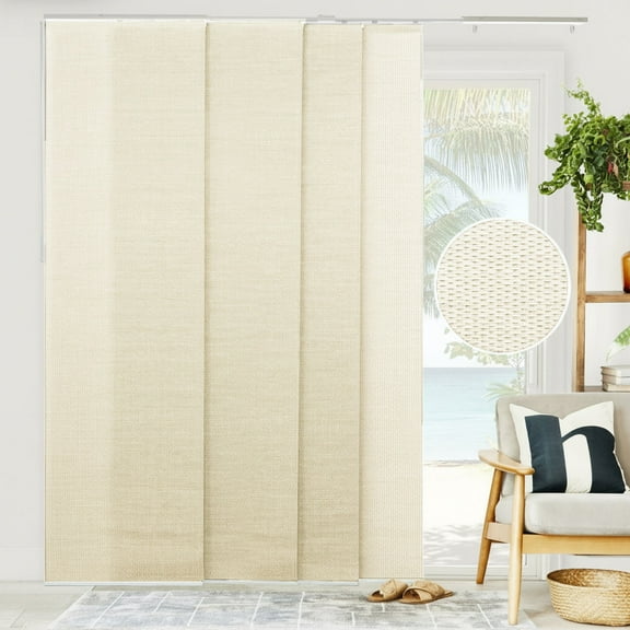 Chicology Adjustable Sliding Panel Blinds. Woven Beige, 46"-86"W X 0"-96"H