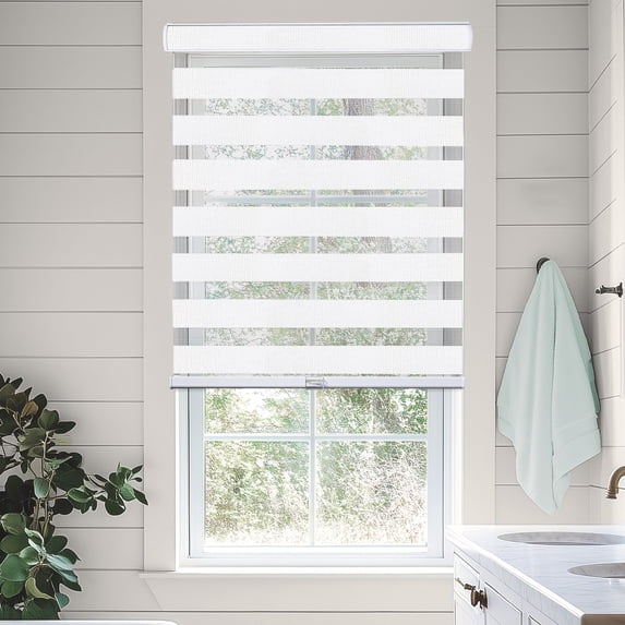 CHICOLOGY Zebra Roller Shades | Room Darkening | Artic White |46"W X 72"H| Dual Layer Light Filtering Blinds | Cordless Window Shades for Home & Office | Easy Install