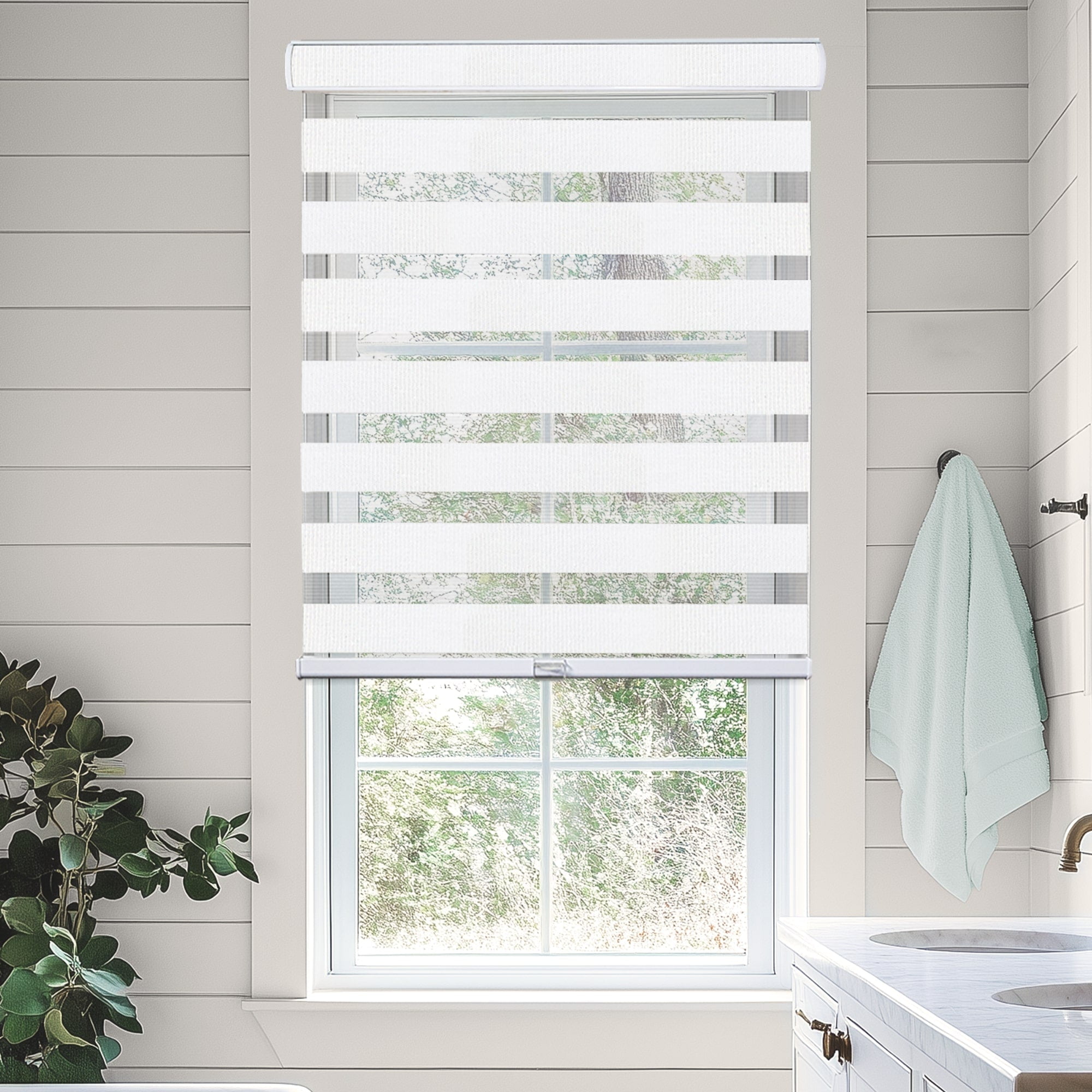 CHICOLOGY Zebra Roller Shades | Room Darkening | Artic White |59"W X 72"H| Dual Layer Light Filtering Blinds | Cordless Window Shades for Home & Office | Easy Install