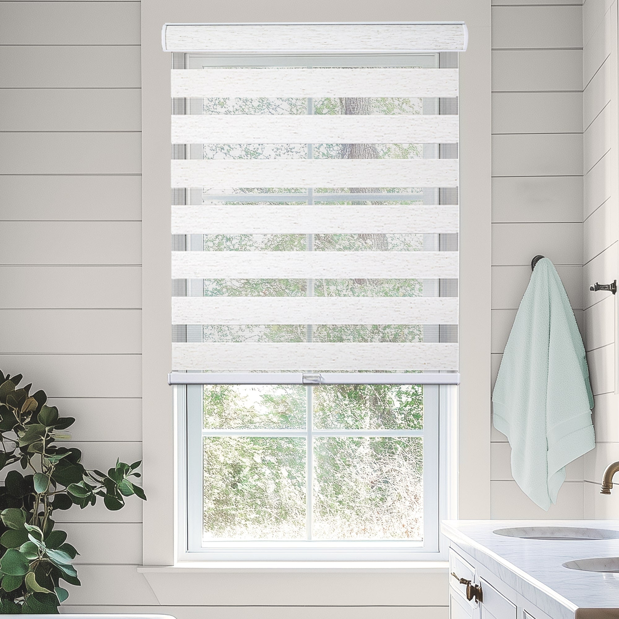 CHICOLOGY Zebra Roller Shades | Room Darkening | Natural White |68"W X 72"H| Dual Layer Light Filtering Blinds | Cordless Window Shades for Home & Office | Easy Install