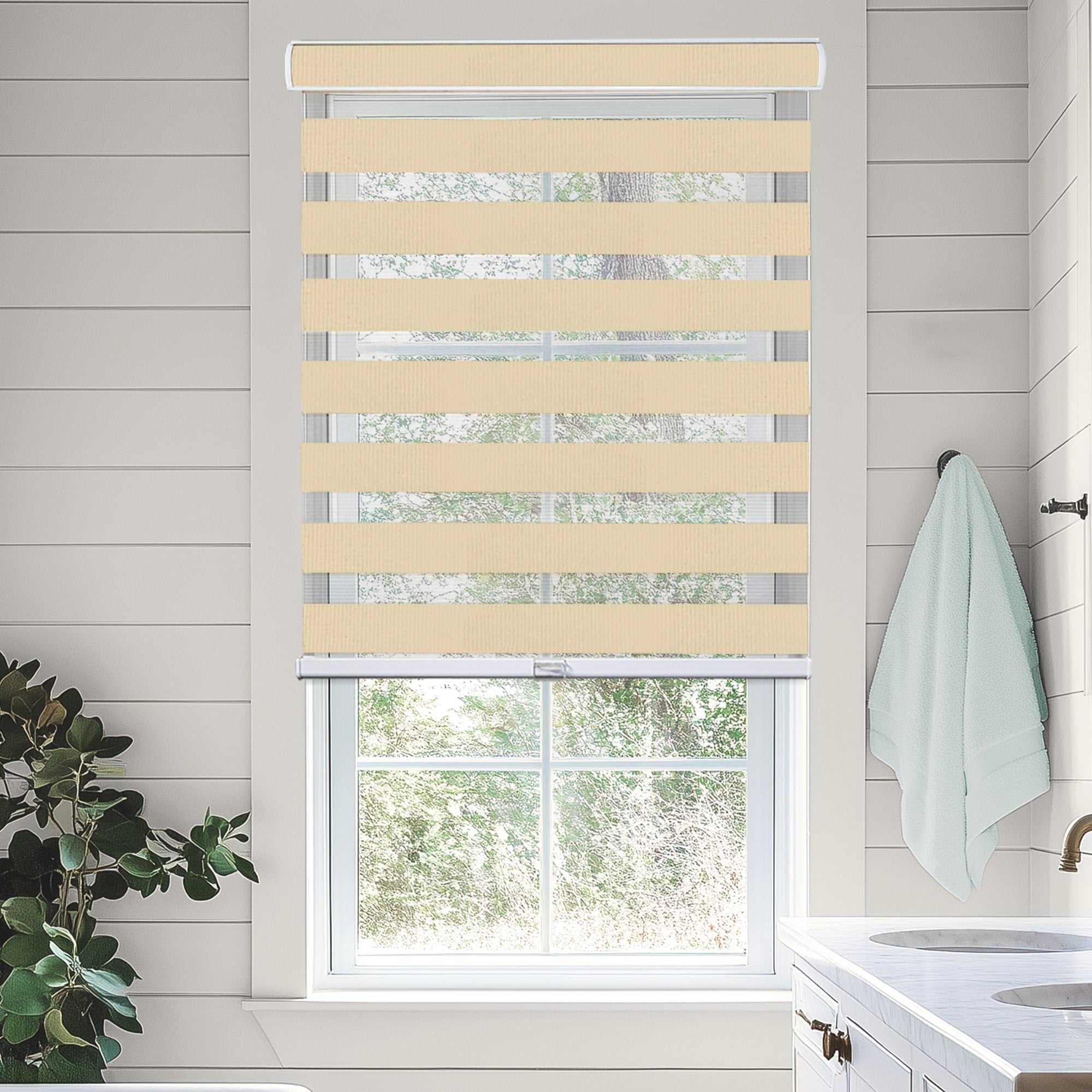 CHICOLOGY Zebra Roller Shades | Room Darkening | Pearl |61"W X 72"H| Dual Layer Light Filtering Blinds | Cordless Window Shades for Home & Office | Easy Install