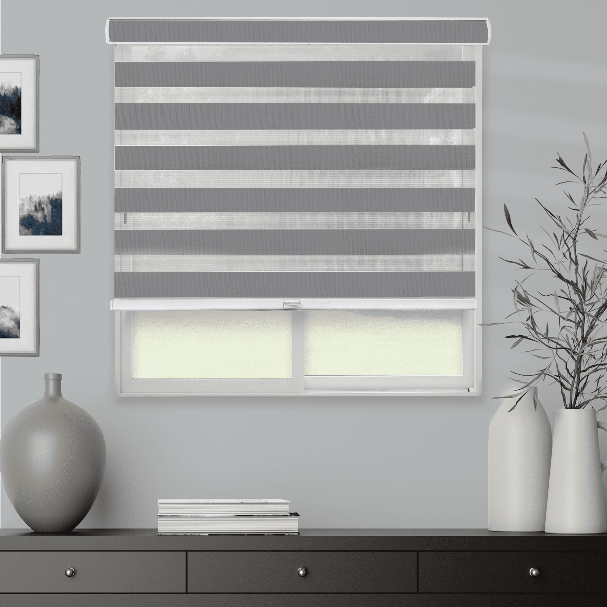 Gray Cordless Light Filtering Zebra Roller Shade 20" x 72"