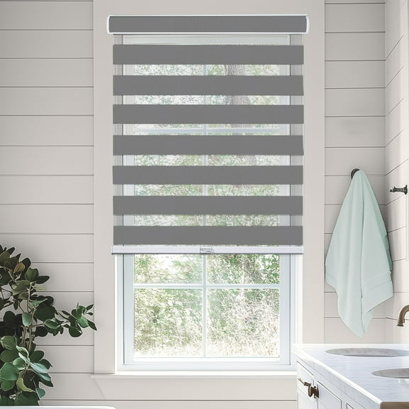 CHICOLOGY Zebra Roller Shades | Room Darkening | Gray |25"W X 72"H| Dual Layer Light Filtering Blinds | Cordless Window Shades for Home & Office | Easy Install