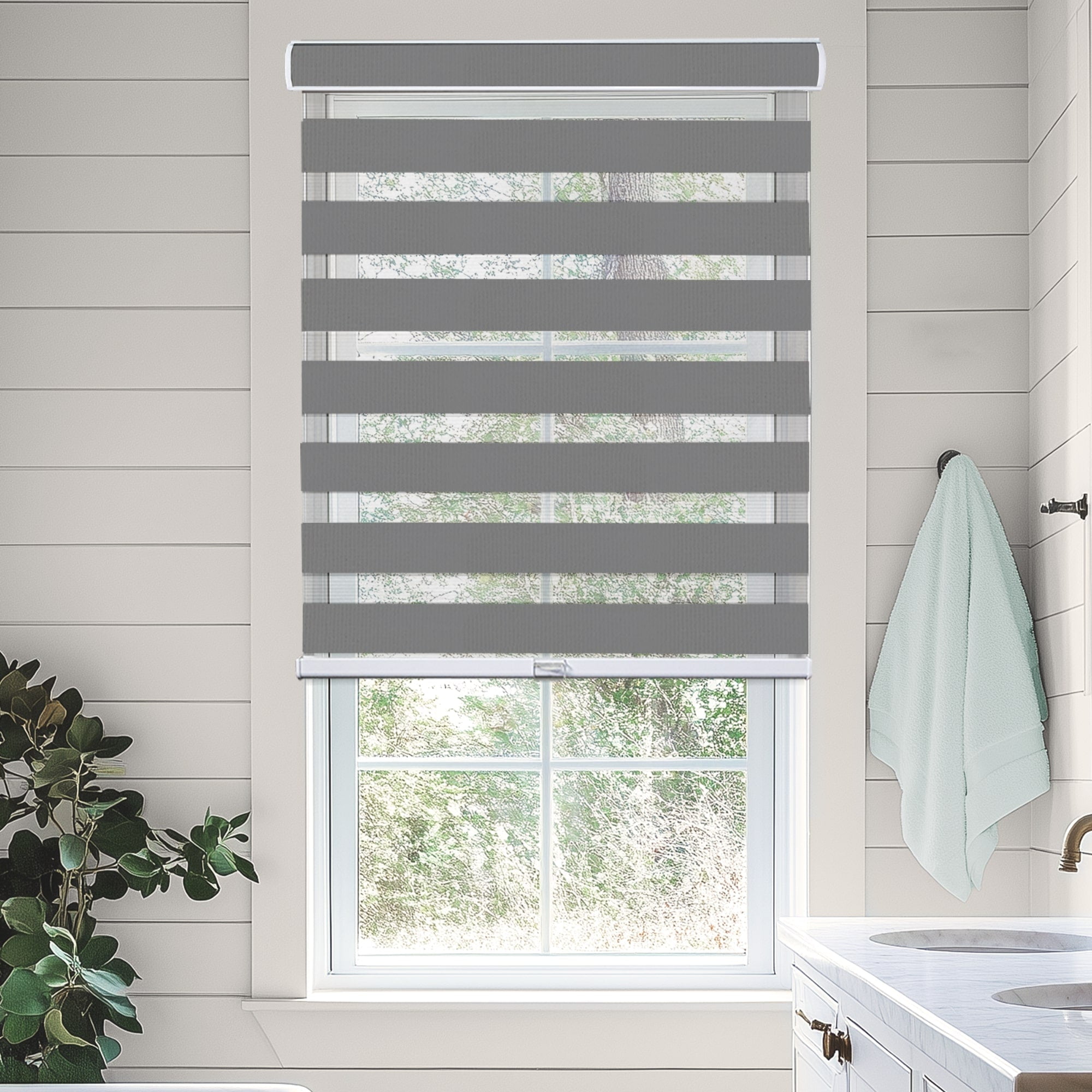 CHICOLOGY Zebra Roller Shades | Room Darkening | Gray |45"W X 72"H| Dual Layer Light Filtering Blinds | Cordless Window Shades for Home & Office | Easy Install