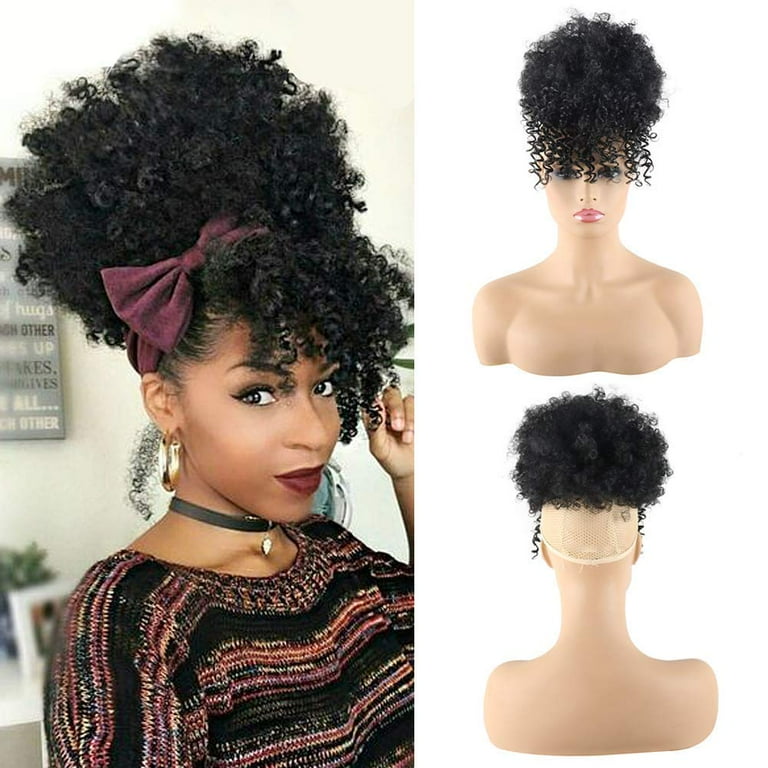 CHICOQUE Drawstring Ponytail with Bangs Afro Puff Ponytail Extensions Short Curly Puff Ponytail Hairpiece for Women Walmart