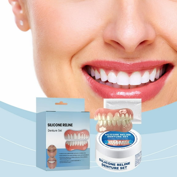 CHICOQUE Silicone Reline Denture Set for Men and Women, Denture Repair Kit, Top & Bottom Denture Soft Relining 1 Set