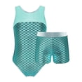 thumbnail image 1 of CHICTRY 2Pcs Kids Girls Fish Scales Print Gymnastic Outfit Set Metallic Leotard with Shorts Activewear, 1 of 5