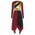thumbnail image 1 of CHICTRY Adult Praise Dance Dress Long Sleeve Metallic Color Block Worship Dancewear Black&Burgundy S, 1 of 6