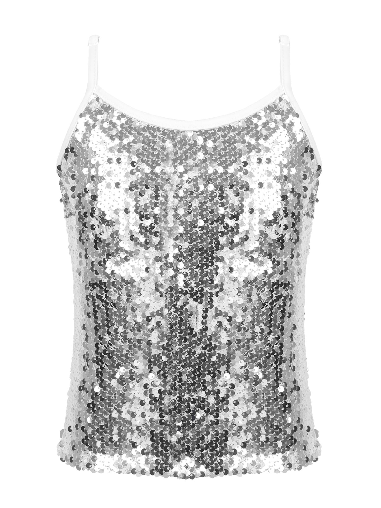 CHICTRY Big Girls Dance Top Sequins Dancing Performance Costume Silver
