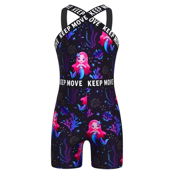 CHICTRY Big Girls Printed Halter Neck Straps One Piece Boyleg Swimsuits Athletic Rashguard Wetsuits Black Mermaid 8