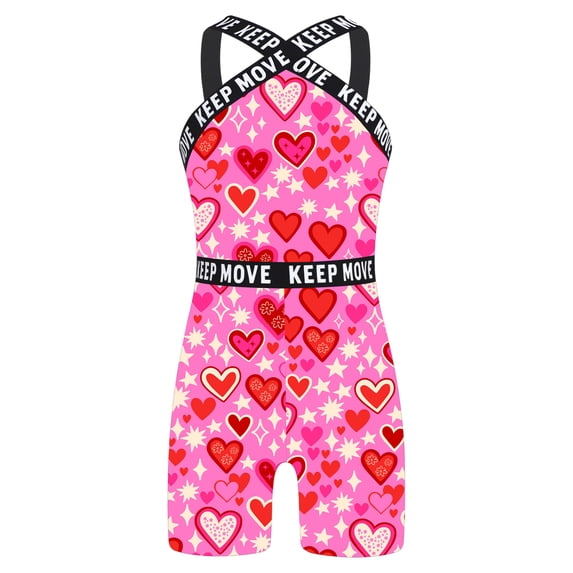 CHICTRY Big Girls Printed Halter Neck Straps One Piece Boyleg Swimsuits Athletic Rashguard Wetsuits Pink Hearts 8