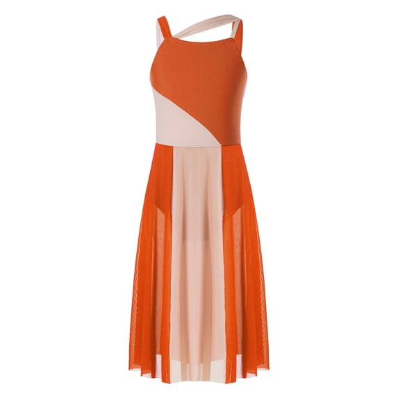 CHICTRY Big Girls Ruched Lyrical Ballet Dance Dress Contemporary Dance Costume Orange 14