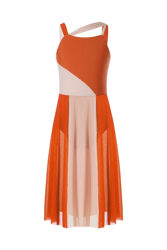 Big Girls Ruched Lyrical Ballet Dance Dress Contemporary Dance Costume Orange 8