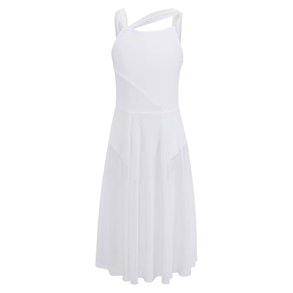 CHICTRY Big Girls Ruched Lyrical Ballet Dance Dress Contemporary Dance Costume White 6