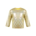 thumbnail image 1 of CHICTRY Big & Little Girls Metallic Holographic T-Shirt Long Sleeve Loose Shirt Blouse for Dance Performance Gold 1-2, 1 of 7