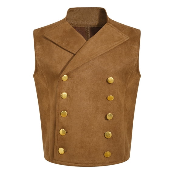 CHICTRY Boys Girls Vests Sleeveless Double Breasted Waistcoat Medieval Pirate Tuxedo Vest Coffee 6