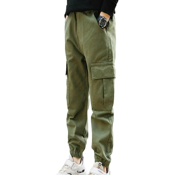 CHICTRY Boys Solid Color Cargo Pants Jogger Dungarees Sweatpants Army Green 12