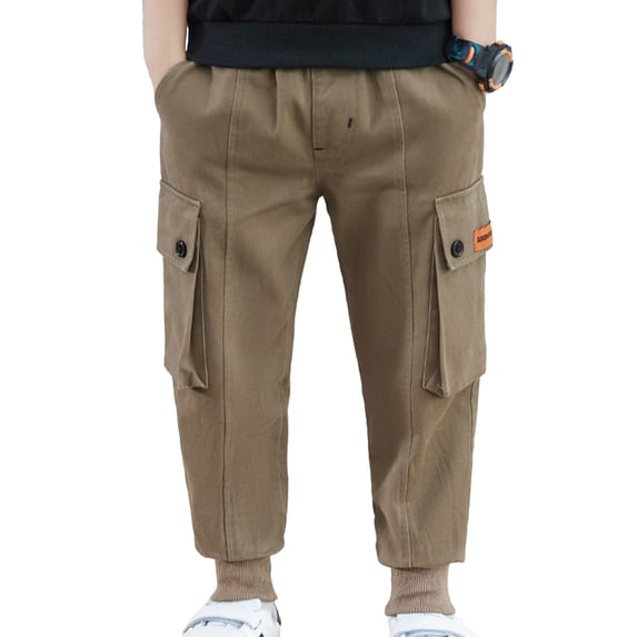 CHICTRY Boys Solid Color Cargo Pants Jogger Dungarees Sweatpants Coffee 120
