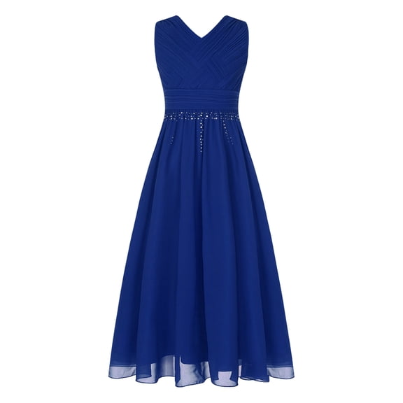 CHICTRY Flower Girls Ruched V Neck Chiffon Dress for Wedding Birthday Party Prom Bridesmaid Gown Blue 8