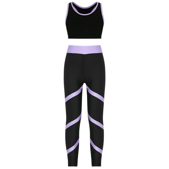 CHICTRY Girls 2Pcs Dance Sports Suit Tracksuit Sleeveless Crop Top with Athletic Leggings Set Activewear
