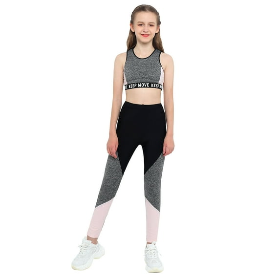 CHICTRY Girls 2Pcs Sports Suit Youth Activewear Crop Top with Leggings for Jogging Running Climbing