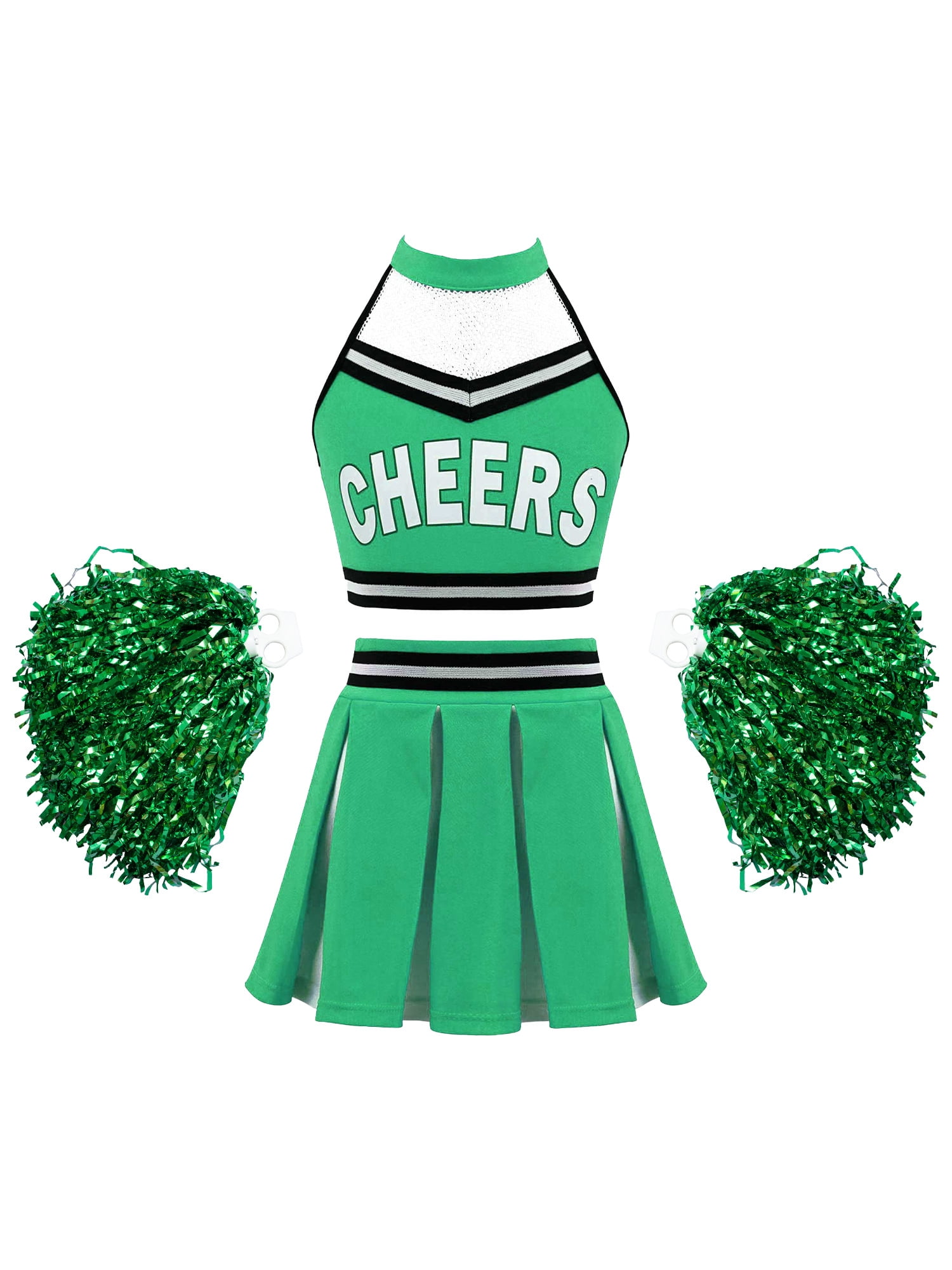 CHICTRY Girls 2pcs Cheer Leading Dance Outfit V Neck Top with Pleated Skirt Dance Clothes Green A 14