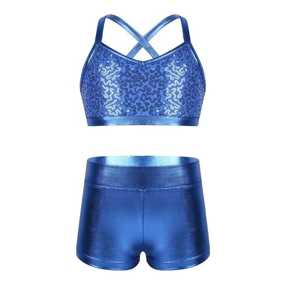 CHICTRY Girls 2pcs Shiny Sequins Ballet Dance Outfit Set Jazz Hip Hop Dance Costume Light_Blue-A 10