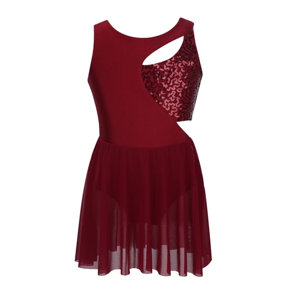 CHICTRY Girls Asymmetrical Sparkly Sequins Skating Leotard Dress,Sizes 6-14