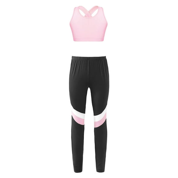 CHICTRY Girls Athletic Jogging Cycling Outfit Sports Bra Crop Top with Pants Yoga Gymnastics Suit Pink 14