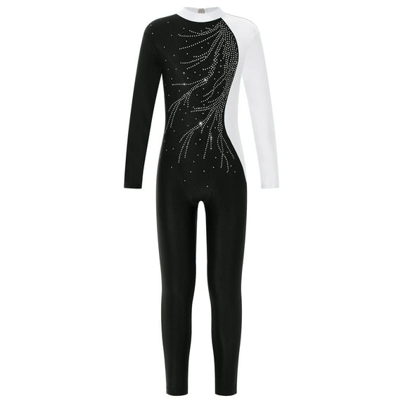 CHICTRY Girls Ballet Dance Jumpsuit Stage Costume Long Sleeve Figure Skating Unitard Shiny Rhinestone Gymnastic Leotard White-A 8