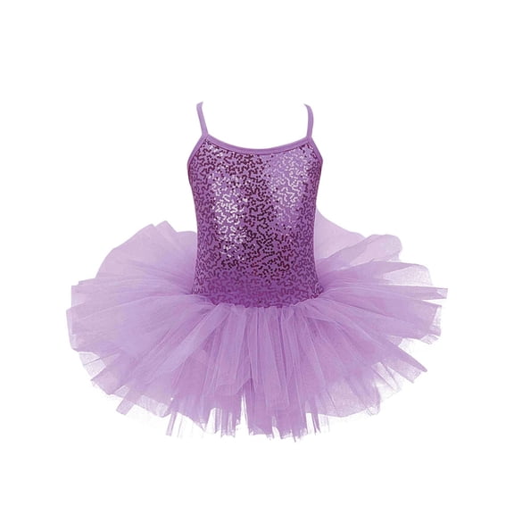 CHICTRY Girls Ballet Dance Tutu Leotard Dress Shiny Sequins Dance Costume Purple 3-4