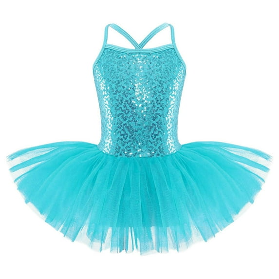 CHICTRY Girls Ballet Dance Tutu Leotard Dress Shiny Sequins Dance Costume Blue L