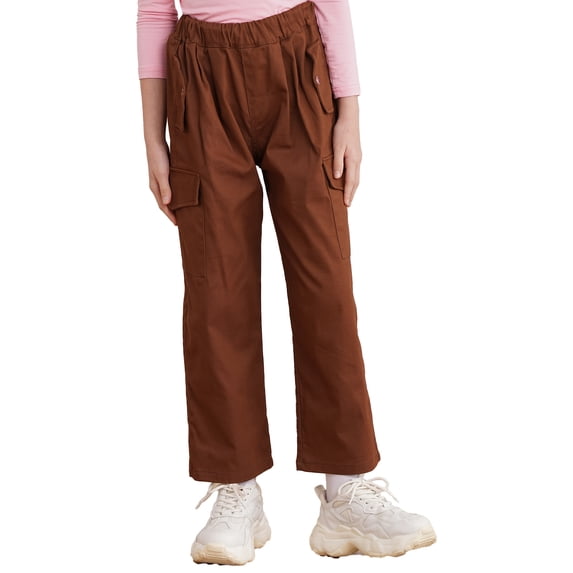 CHICTRY Girls Casual Jogger Cargo Pants Loose Fit Big Pockets Hip Hop Dance Pants Sweatpants Brown 10