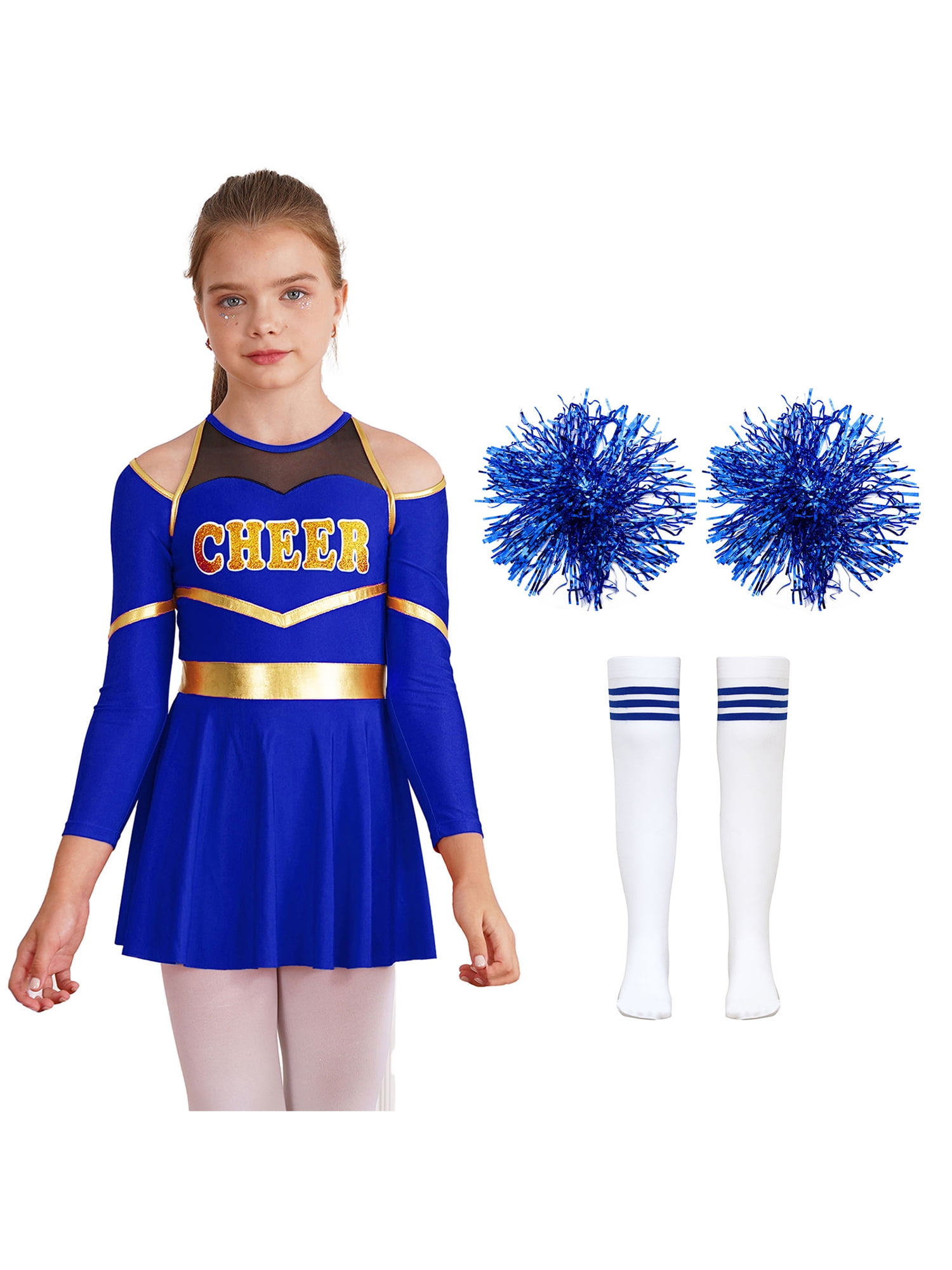 CHICTRY Girls Cheer Leader Cheerleading Uniform Long Sleeve Dress with ...