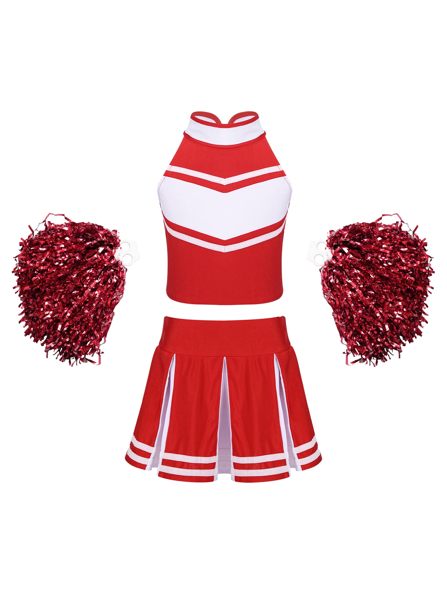 CHICTRY Girls Cheerleading Costume Outfit Crop Top with Pleated Skirt