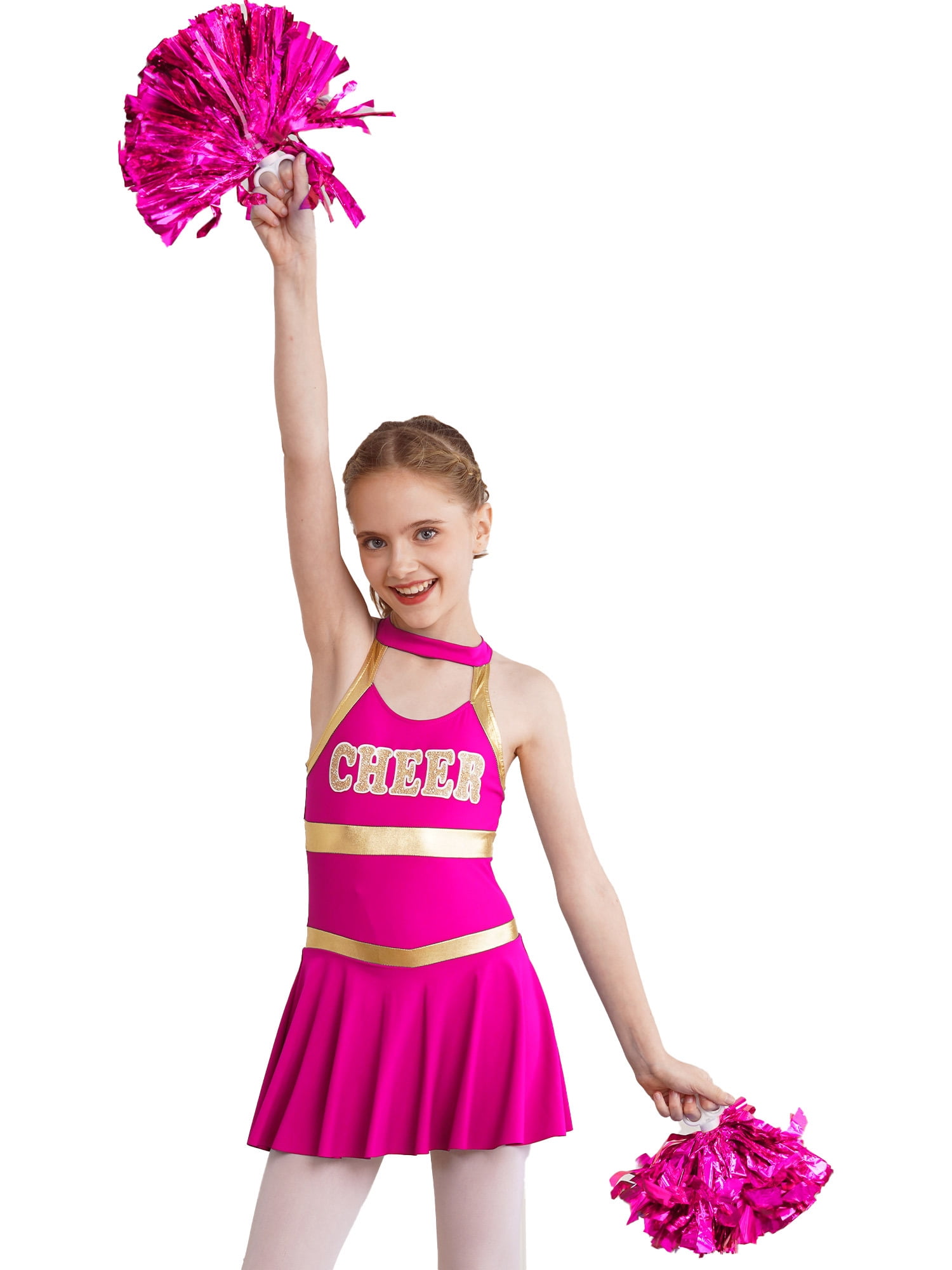 CHICTRY Girls Cheerleading Uniform High School Girls Hollow Back Dance  Dress Halloween Party Fancy Cheers Costume Hot Pink-A 8 - Walmart.com