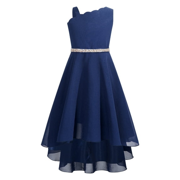 CHICTRY Girls Chiffon Festive Dress Wedding Sleeveless Flower Girl Dress with 3D Flowers for Holiday Birthday Party Navy Blue 12