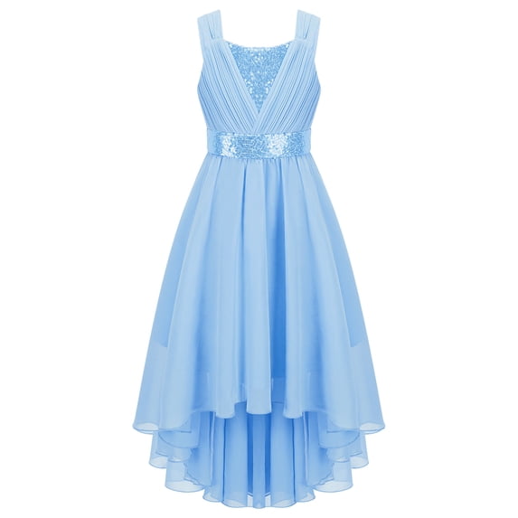 CHICTRY Girls Chiffon Floral Lace Party Dress Sleeveless Wedding Bridesmaid Dress,Sizes 6-16 Blue 14