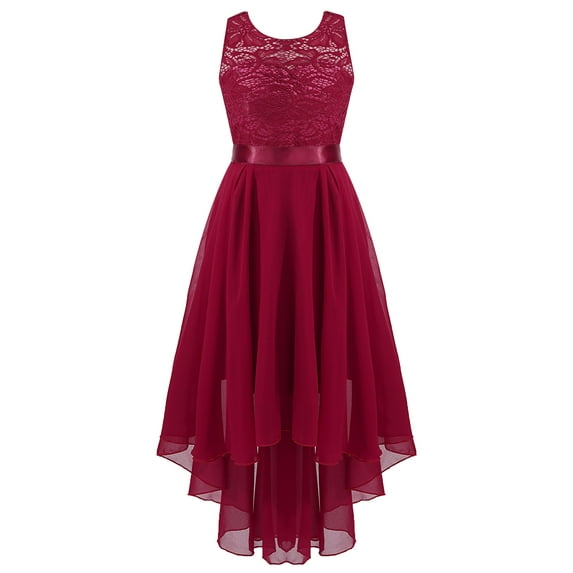 CHICTRY Girls Chiffon Floral Lace Party Dress Sleeveless Wedding Bridesmaid Dress,Sizes 6-16 Burgundy 12